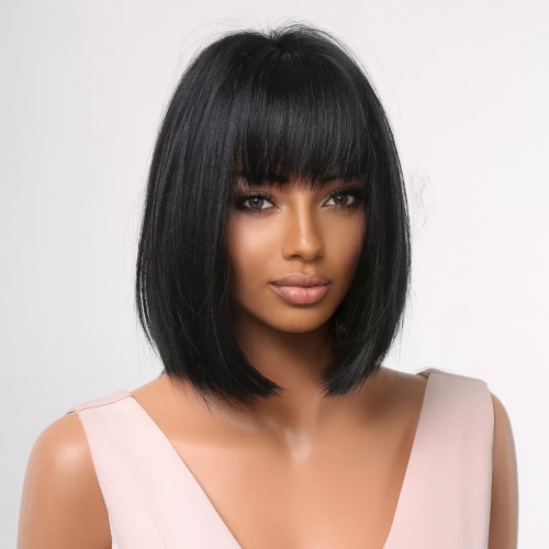Perruque noire courte style Bob