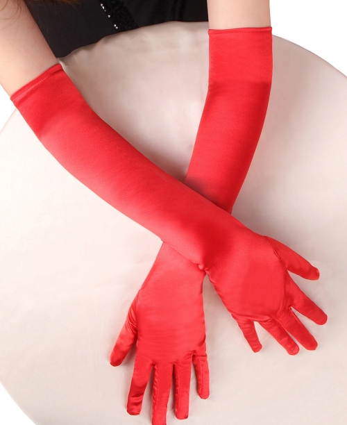 Gants longs rouge  en soie simulée