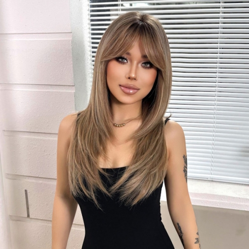 Perruque longue et lisse brune dégradée